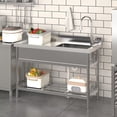 thumbnail image 4 of Bingirl Stainless Steel Utility Sink Free Standing Single Bowl Kitchen Sink with Cold and Hot Water Pipe and Faucet Washing Hand Basin for Laundry Room Kitchen Restaurant Garage Garden Backyard, 4 of 7