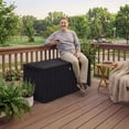 thumbnail image 4 of Dextrus 110 Gallon Waterproof Resin Deck Box, Black Lockable Outdoor Storage Bin, Heavy-Duty 2-Person Bench Seating for Patio Cushions, Garden Tools, Pool Accessories & Outdoor Daily Essentials, 4 of 7