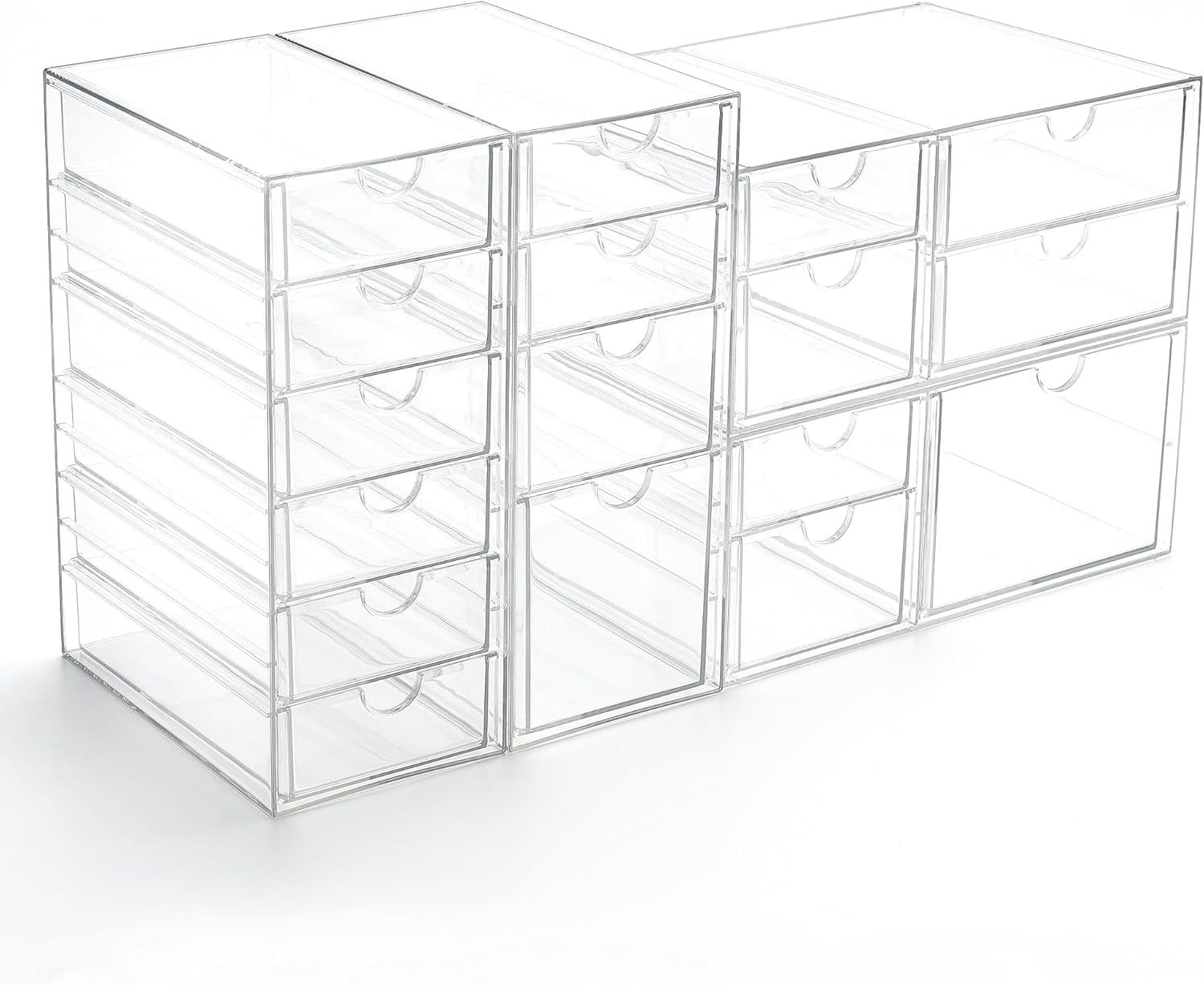 Acrylic Drawer Organizer with 17 Drawers, Craft Office Desk Makeup Organizers Accessories, Set of 4 Clear Stackable Storage Drawers for Vanity, Countertop, Jewelry, Art Supply Organization