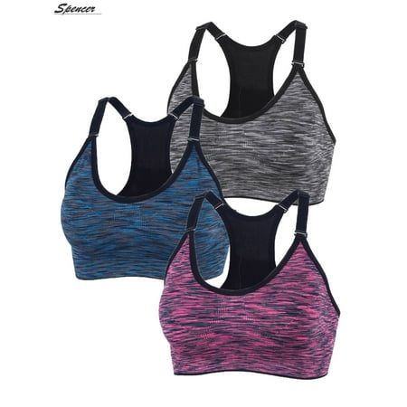 Spencer Women's Seamless Sports Bra Mesh Removable Pad Yoga Lingerie Bras Racerback High Impact Workout Crop Tops "L,Rose Red"