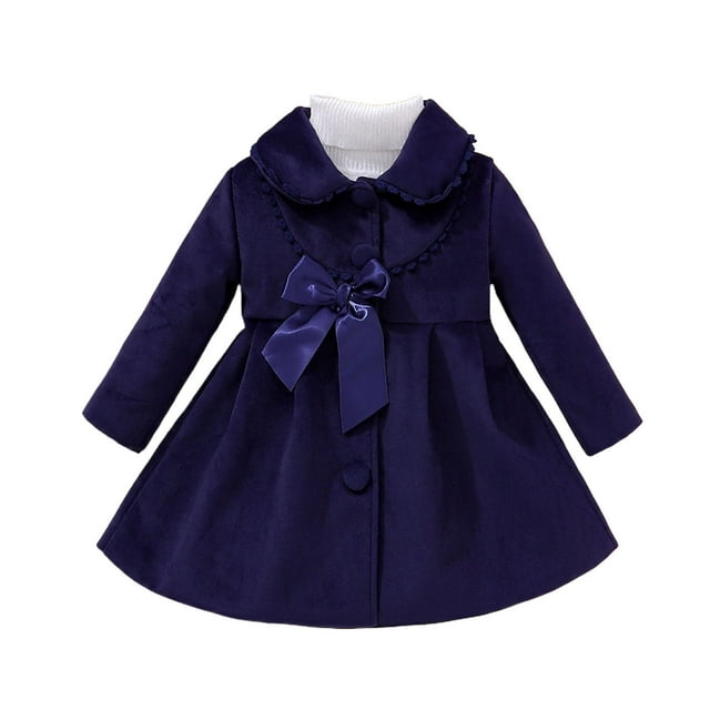 Posijego Manteau Robe Petite Fille Manteau Filles à Revers Nœud devant Veste à Simple Boutonnage Automne Hiver Trench Manteau Vêtement d'Extérieur