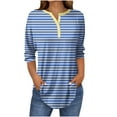 thumbnail image 2 of Fznquz 3/4 Sleeve Tops for Women Casual Fall Tunics Blue Loose Fit Tops Button Striped V Neck Womens Clothes Trendy 2025,L, 2 of 5
