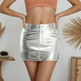 thumbnail image 2 of IWRICH Women's Metallic Shiny Skirts Y2k Low Waist Sparkly Rave Bodycon Mini Skirts with Pockets Silver XS, 2 of 4
