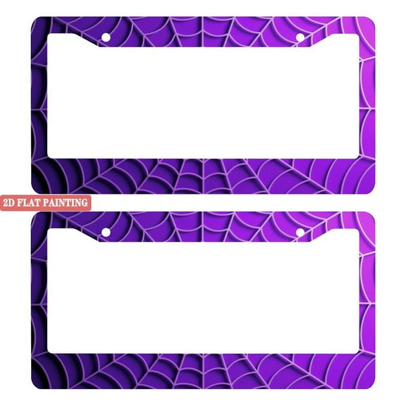 2Packs License Plate Frames with Purple Spider Web Pattern Design Includes Screws & Caps Full Accessories Included Size 6. 3x12. 2inch(16x31cm)