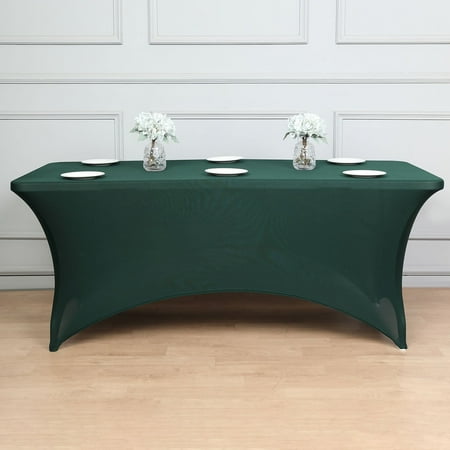 

Efavormart 8FT Rectangular Stretch Spandex Tablecloth for Wedding Kitchen Dining Events - Hunter Emerald Green