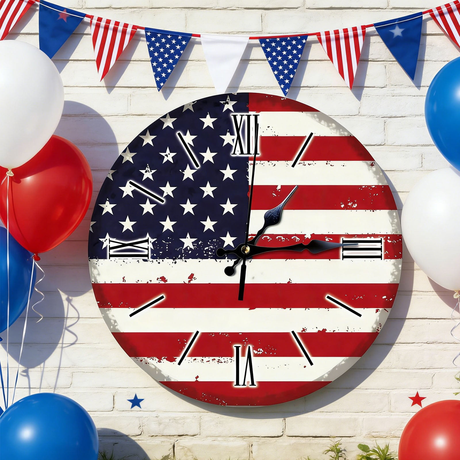 USA Flag Wall Clock – 25x25x1cm Vintage Retro Wooden Clocks National Flag Country Souvenir Wood Clock,Patriotic Round Clock For Independence Day Home Decor,Distressed Wood Finish
