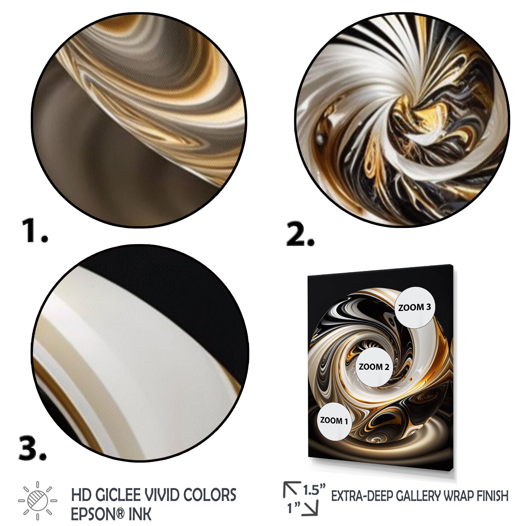 Designart Gold And Black Stained Glass Spiral II Canvas Wall Art