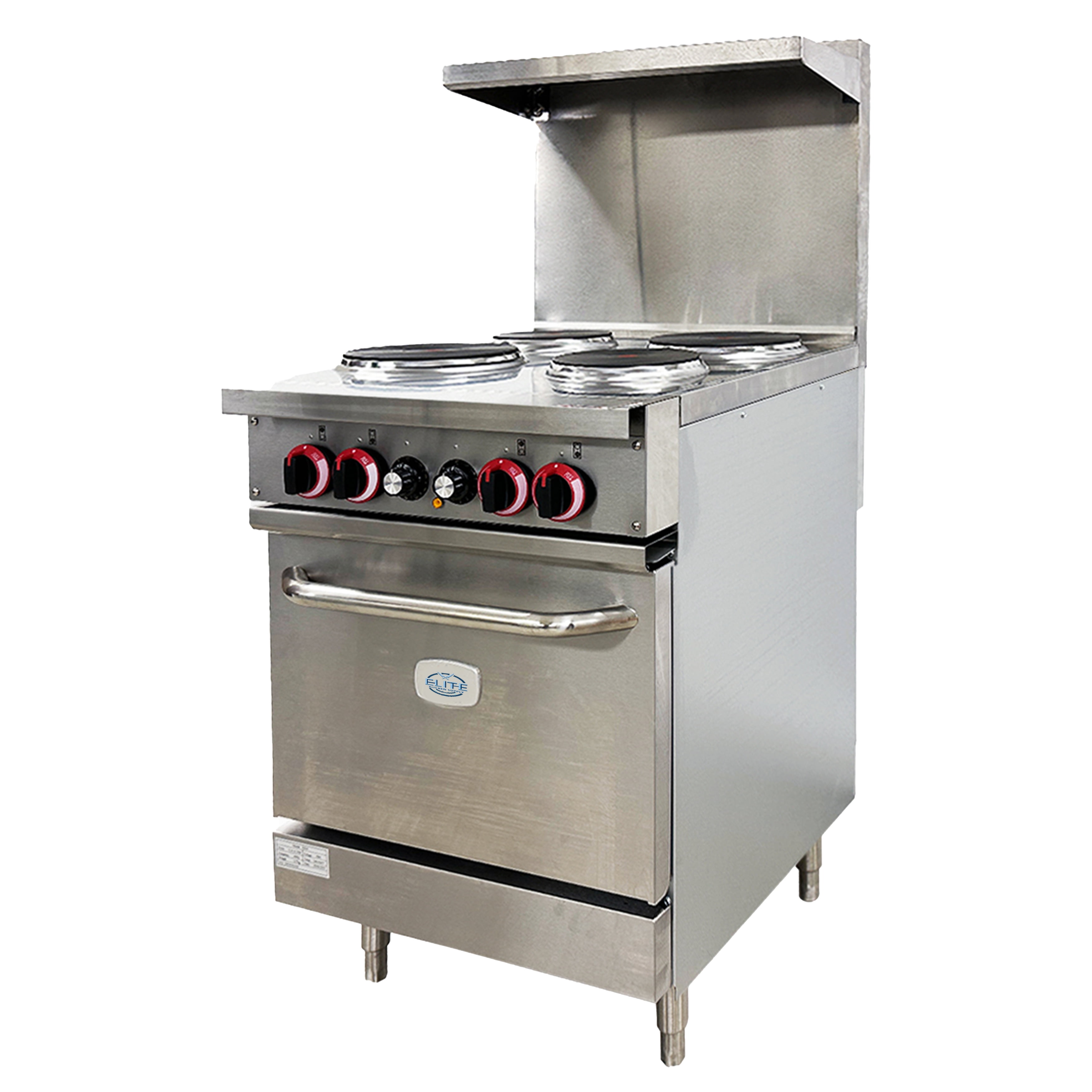 24in. 4 Burner Electric Range Standard Oven Sealed Element 208V/60Hz, Heavy Duty Electric Hot Plate Oven, NSF