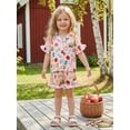 thumbnail image 5 of RUINIXCW Kids Toddler Baby Girls Silk Satin Back to School Pajamas Set Summer PJS Set Sleepwear Apple Pencil Printed Short Sleeve Button Down Shirt and Ruffle Shorts Set Homewear Loungewear 3-9 Years, 5 of 9