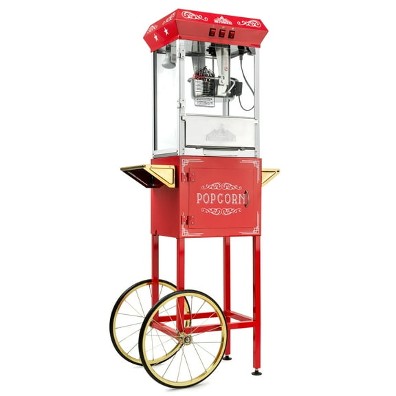 Olde Midway Vintage-Style Popcorn Machine Popper with Cart and 10 Ounce Kettle, Red