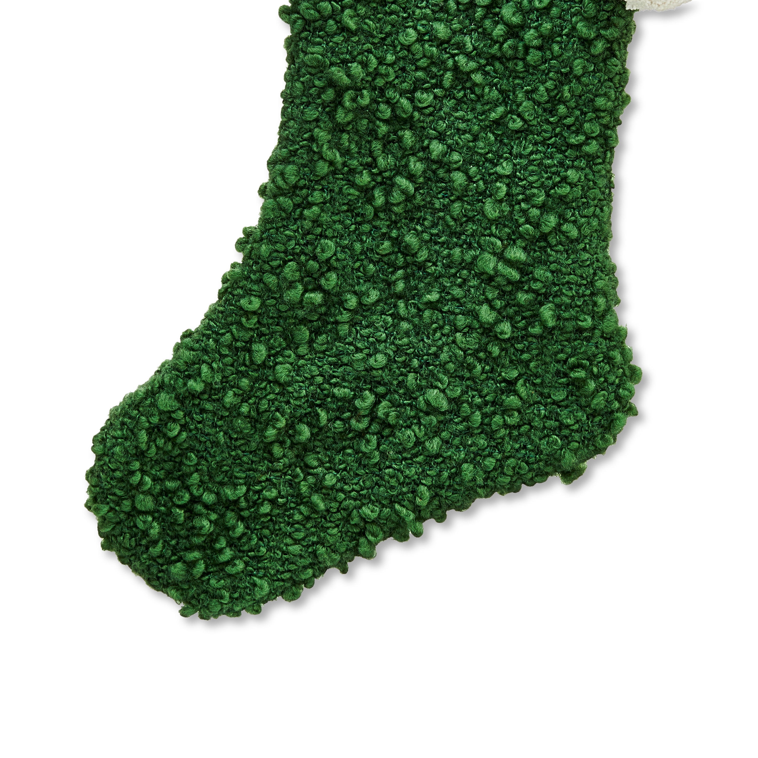 Green Boucle Christmas Stocking with Pom Poms, 20", by Holiday Time