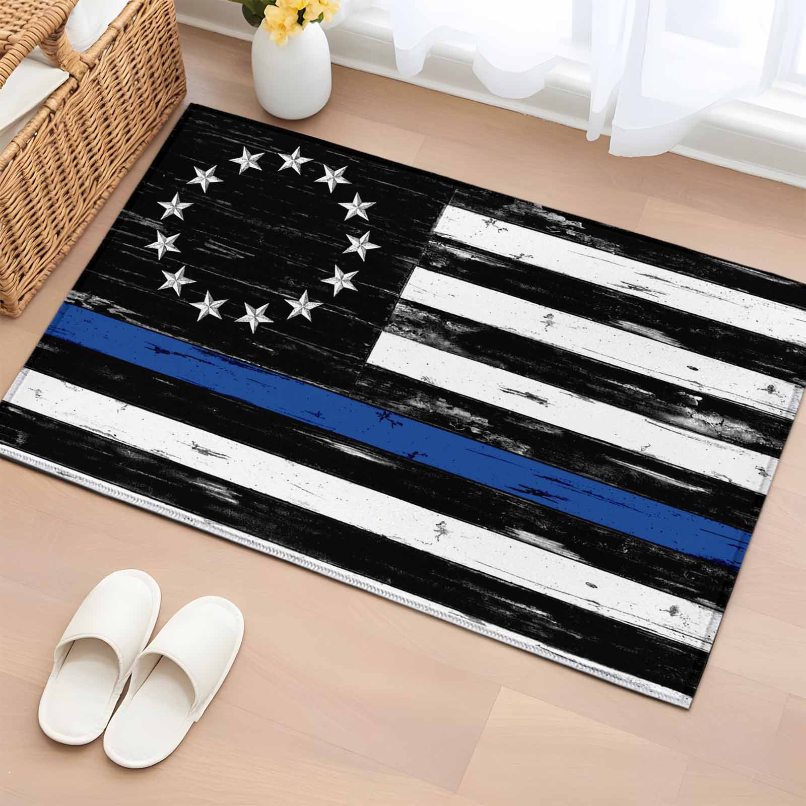Rectangle Rug 2x3ft Area Rug Independence Day American Flag Area Rugs for Living Room Bedroom Retro Blue Black Stripes Floor Mat Non-Slip Non-Shedding Carpet Indoor Accent Rugs