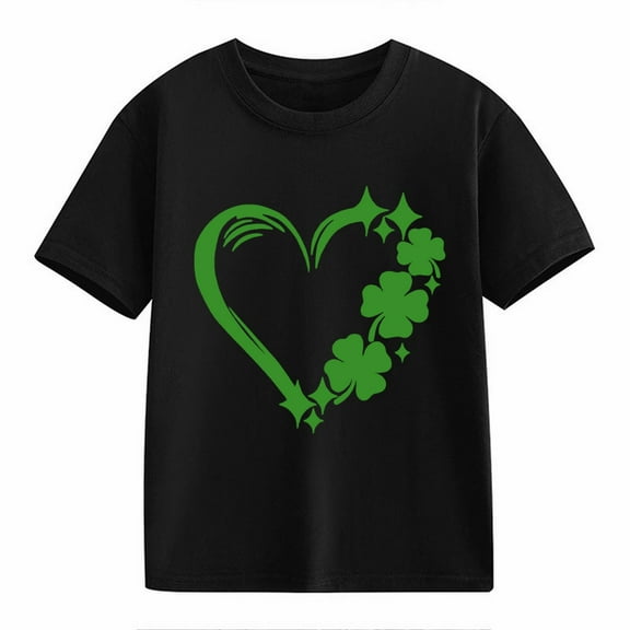 YunPes Toddler Kids Girl Heart Green Shirt St. Patrick's Day Shirts Baby Love Leaflet Print Tshirt Short Sleeve Summer Clothes