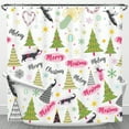 thumbnail image 1 of Festive Christmas Shower Curtain - Whimsical Trees, Snowflakes & Reindeer, 1 of 4