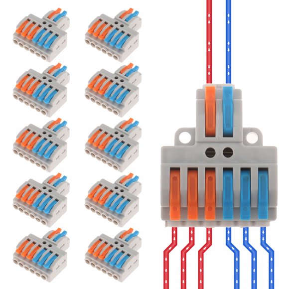 Conectores de cables DIANN, 10 piezas, palanca 2 entradas y 6 salidas, 28-12 AWG