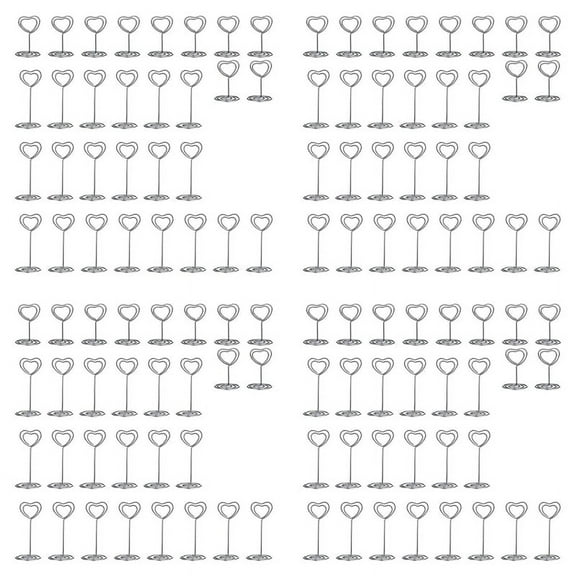 120 Pcs Card Holder Heart Shape Table Picture Stand Wire Tabletop Photo Holder Menu Clips,Silver