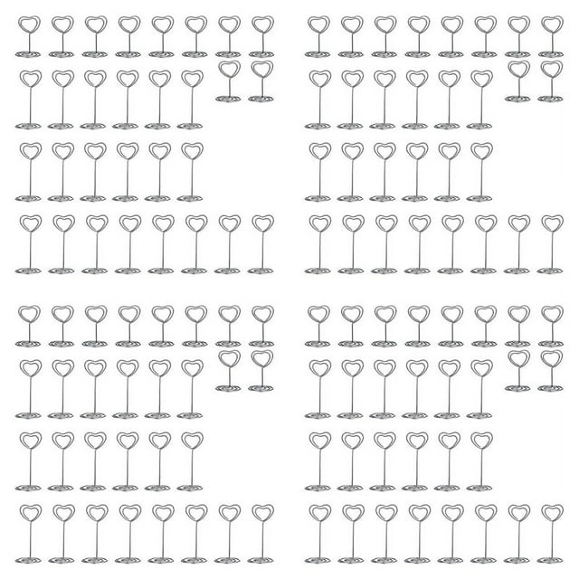 Soporte de Tarjetas de 120 Piezas con Forma de Corazón Soporte de Imagen para Mesa Soporte de Alambre para Fotos Clips de Menú para el NúMero del Banquete de Boda, Plateado