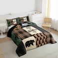 thumbnail image 3 of Retro Cabin Bedding Comforter Sets, Rustic Adventure Bear Deer Comforter Set Camping Hunting Wild Animal Duvet Insert Brown Black Buffalo Geometric Plaid Patchwork Down Comforter Lodge Decor, King, 3 of 7