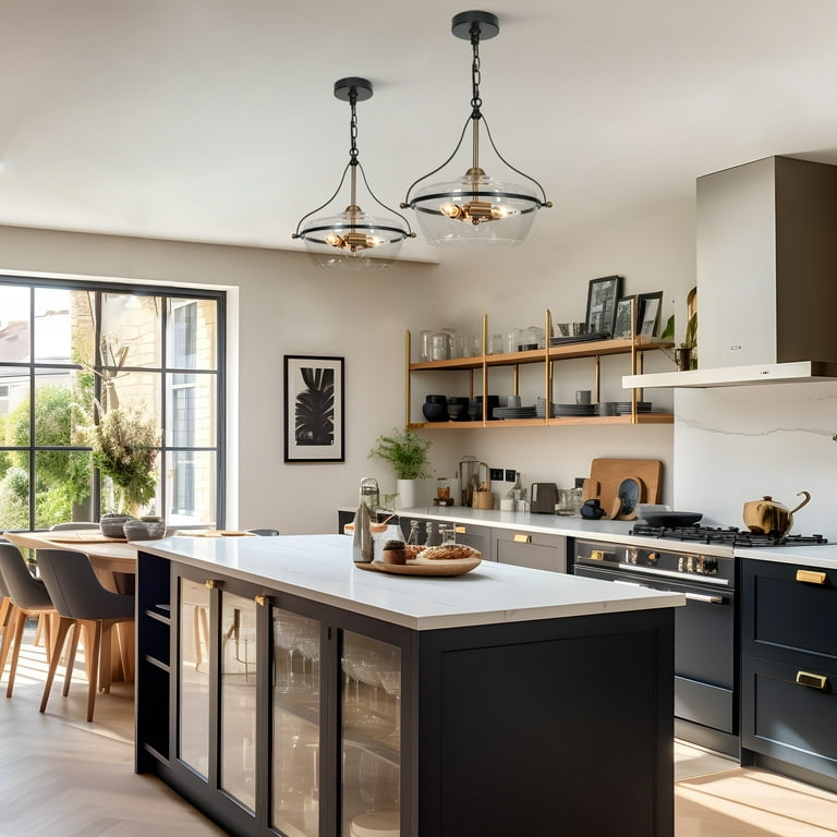 Savonnerie Modern Farmhouse 3-Light Black Gold Glass Fishbowl