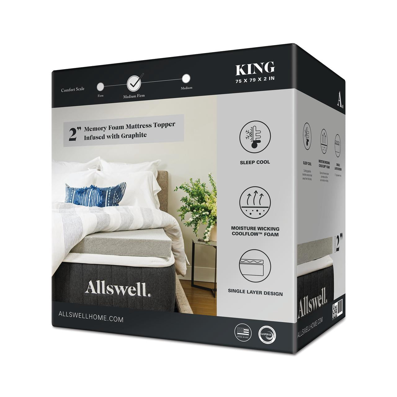 Allswell 2" Artic Gel with Graphite Memory Foam Mattress Topper, King