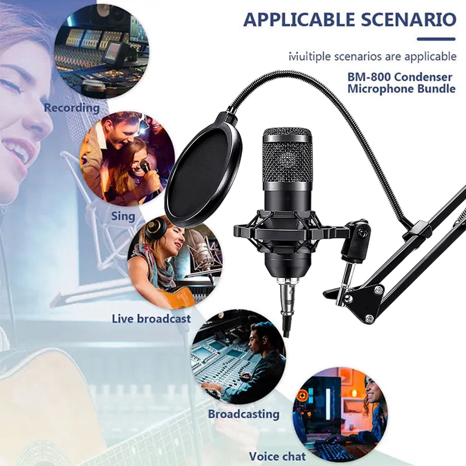 golytefs All-in-one Recording Studio Package Audio Mixer Hanging Condenser Microphone Kit