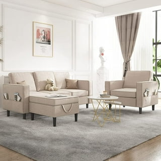 Walsunny Sectional Sofa Couch Set L Shaped Couch Sofa Sets for Living Room  4 Seat with Storage Ottoman for Small Apartment 