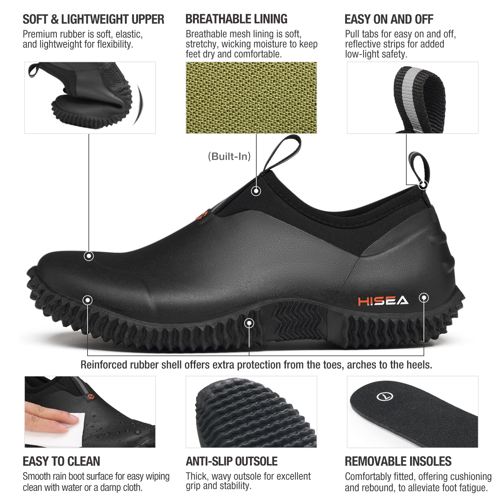 Anti-Slip Womens Garden Shoes,Waterproof Rubber Ankle Rain Boots for Farming and Yard Work,Black,Size 7