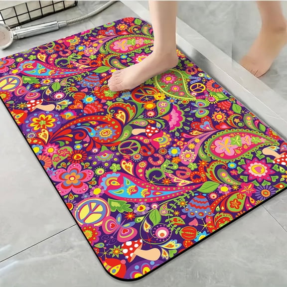 1pc Hippie style Paisley Bathroom Rug Bathroom Decor and Accessories- Durable,Anti Slip,And Quick Drying,Suitable For Indoor/outdoor Use - Perfect For Bathrooms,Bedrooms,Kitchens