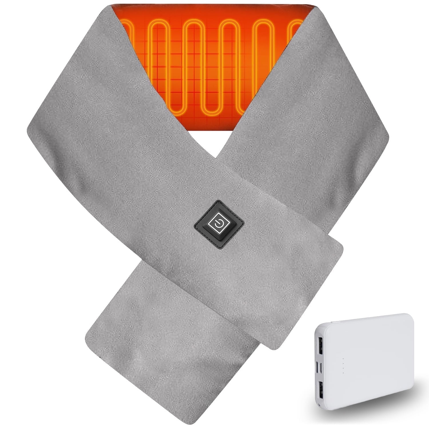 ASTRAEA Heated Scarf with Power Bank, USB Rechargeable Winter Neck Heating Pad with 3 Temp Settings for Men and Women, Gray
