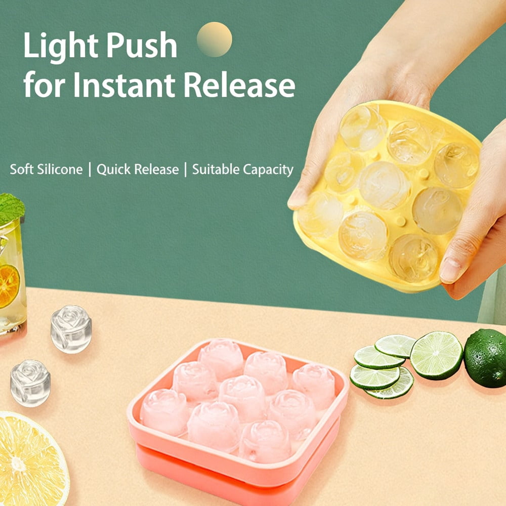 Square Shape Rose Ice Cube Mold with Lid, Reusable Ice Maker for Whiskey, Easy Release for Cold Drinks, Perfect for Parties and Home Bars