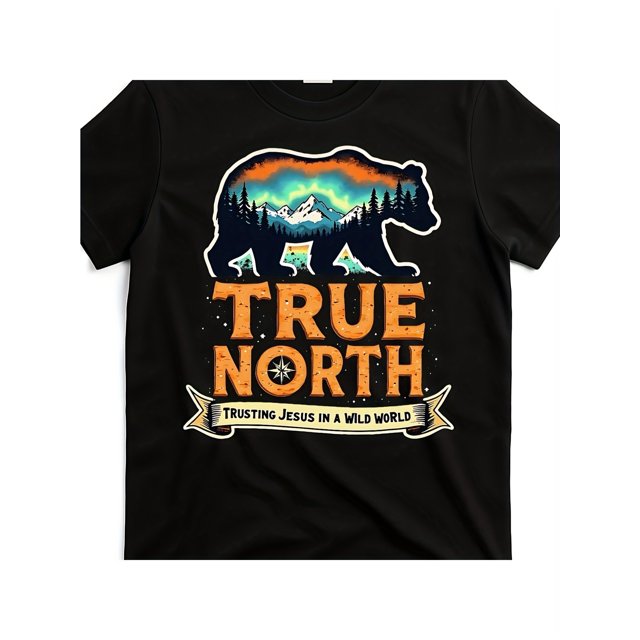 True North VBS 2025 Christian Wilderness T-Shirt - "Trusting Jesus in a Wild World" Graphic Tee, Comfortable Cotton Round Neck Boy Shirt, Adventure Theme Clothing