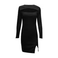 thumbnail image 5 of LYXSSBYX Womens Long Sleeve Dress Hot Sale Clearance Women Fashion Sexy Solid Color Hollow Out Long Sleeve Sheath Knee-Length Dress, 5 of 7