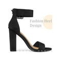 thumbnail image 4 of BLISSFUL STEP Open Toe Ankle Straps Block Heel Sandals for Women Black 9, 4 of 7