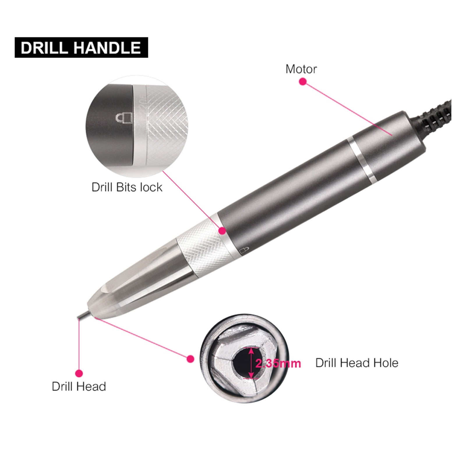 35000 RPM Professional Brushless Nail Drill Machine, Acrylic Nails Remover, Gel Polish Cuticle Electric Milling Cutter File ,Low Noise