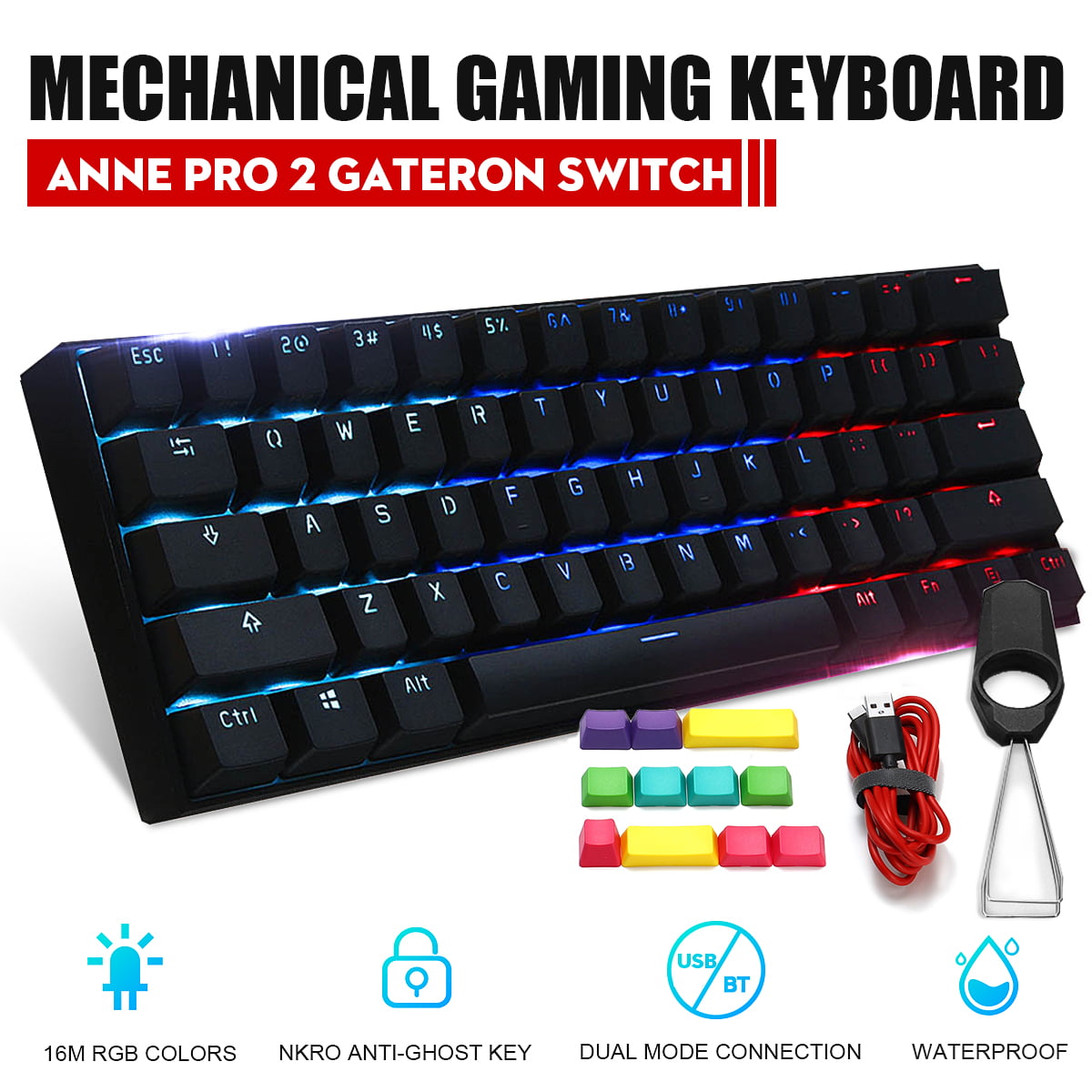 Anne Pro 2 Gateron Brown Switch 60% RGB Backlit Wired Mechanical ...