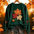 thumbnail image 2 of Womens Crew Neck Graphic Sweatshirts Trendy Maple Leaf Printed Long Sleeve Pullovers Causal Fall Loose Fit Tops Tshirts Green L, 2 of 6