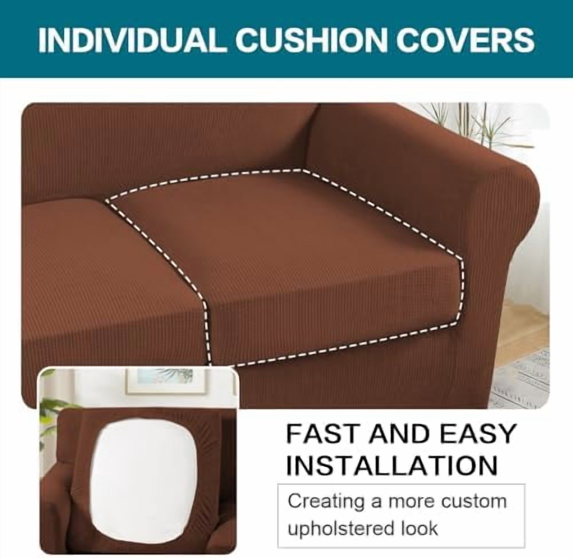4 Piece Sofa Covers for 3 Cushion Couch Slipcover Soft Cover Dogs-Washable Furniture with Individual Covers,Feature Jacquard Fabric(3 Cushion Sofa, Caramel)