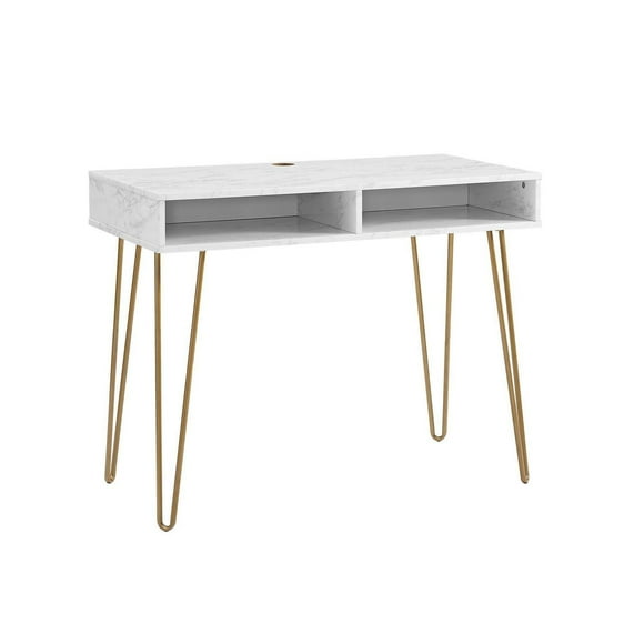 Bureau d'ordinateur Athena avec espace de rangement, marbre blanc