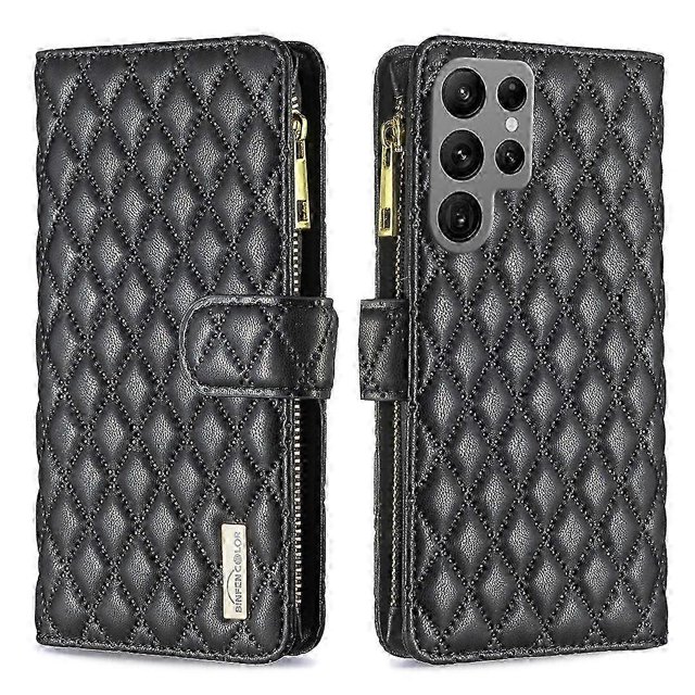 For Samsung Galaxy S23 Ultra 5G Diamond Lattice Zipper Wallet Leather Flip Phone Case