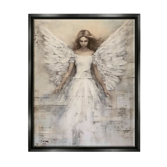 Stupell Industries Spiritual Abstract Angel Abstract Painting Black Floater Framed Canvas Art Print Wall Art, 17 x 21