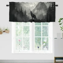 Wolf Kitchen Curtain Valances Wildlife Animal Foggy Forest Pine Trees Woodland Thermal Insulated Room Darkening Curtain for Dinning Room 54 by 18 in, 1 Panel