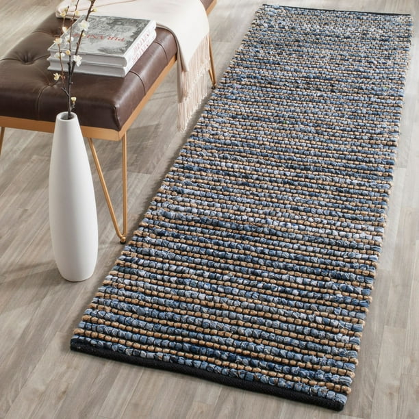 SAFAVIEH Cape Cod Jaime Braided Striped Jute Runner Rug, Blue, 2'3" x