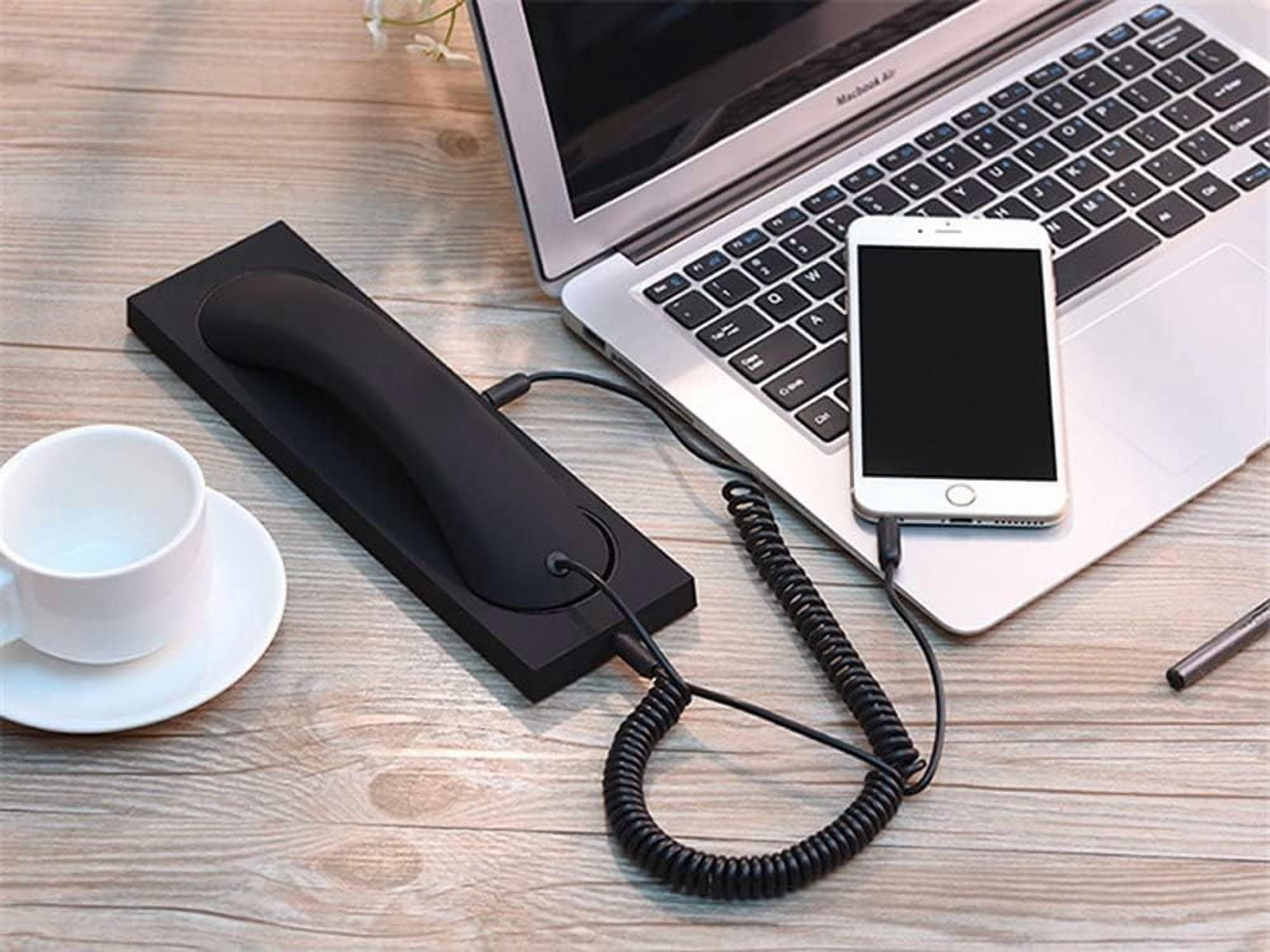 Retro Handset for Laptop – Reduce Radiation Telephone Receiver with Answer Button for iPhone, Android, iPad – Comfortable Call Headset(Type-c),White