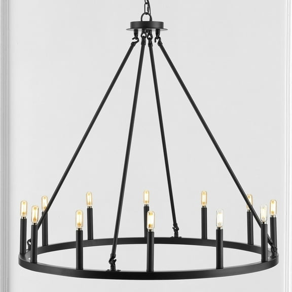 JONATHAN Y Oberto 36" 12-Light Iron Classic Industrial Ring LED Chandelier, Oil Rubbed Bronze, JYL7497A