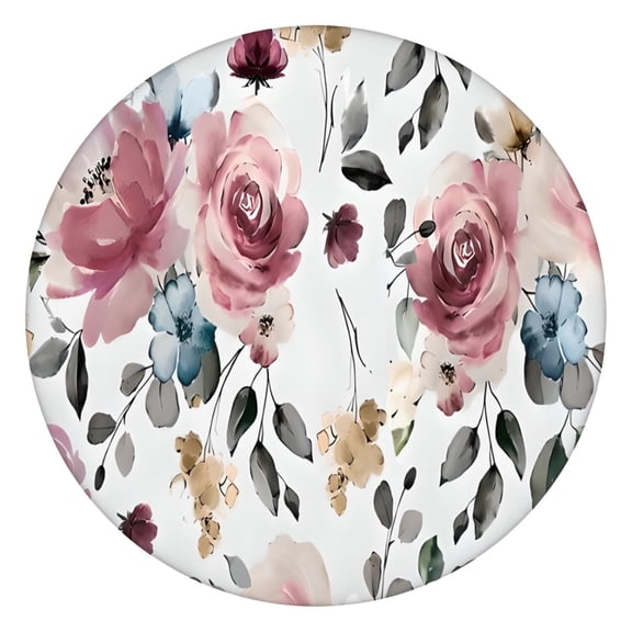 Pioneer Flower Floral Print Pattern Round Fitted Tablecloth with Elastic Edge,Dining Table Cover Waterproof,Outdoor Round Tablecloth for Camping,Dining,Indoor and Outdoor