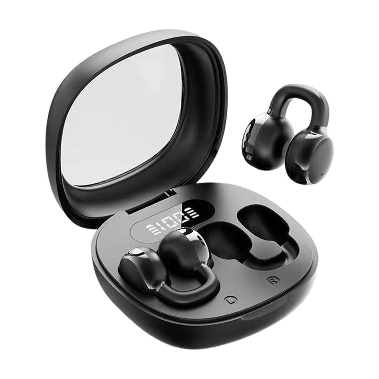 Aufmer 2 Pcs Open Ear Clip On Headphones with Digital Display, High Definition Sound Quality with Long Battery Life, Comfortable Wearing Earphones for Music and Calls Gift