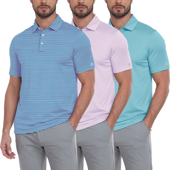 SPEEDRUN 3 Pack Men's Polo Shirts Moisture Wicking Short Sleeve Striped Casual Summer Shirt, Size XL