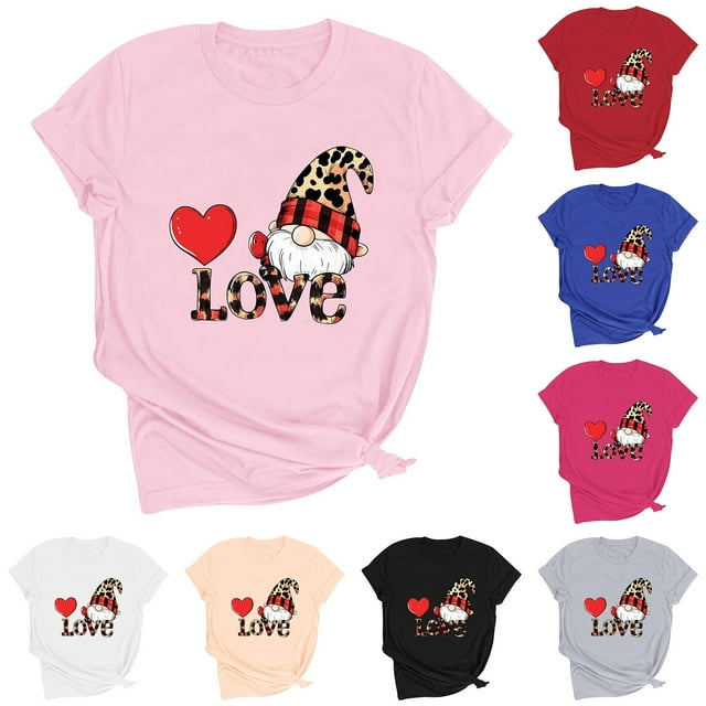 RKSTN Valentine Gifts Women's Valentine's Day T Shirts Oversized Crewneck Valentines Graphic Print Short Sleeve Shirt Womens Casual Solid Round Neck Plus Size Loose Fits Tee Top Summer Clothes