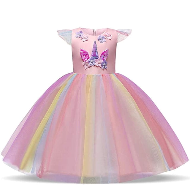 HAWEE Robe Licorne pour Filles Costume Licorne Concours Princesse Robe de Fête Longue Robe de Mariée pour Filles 3-12 Ans