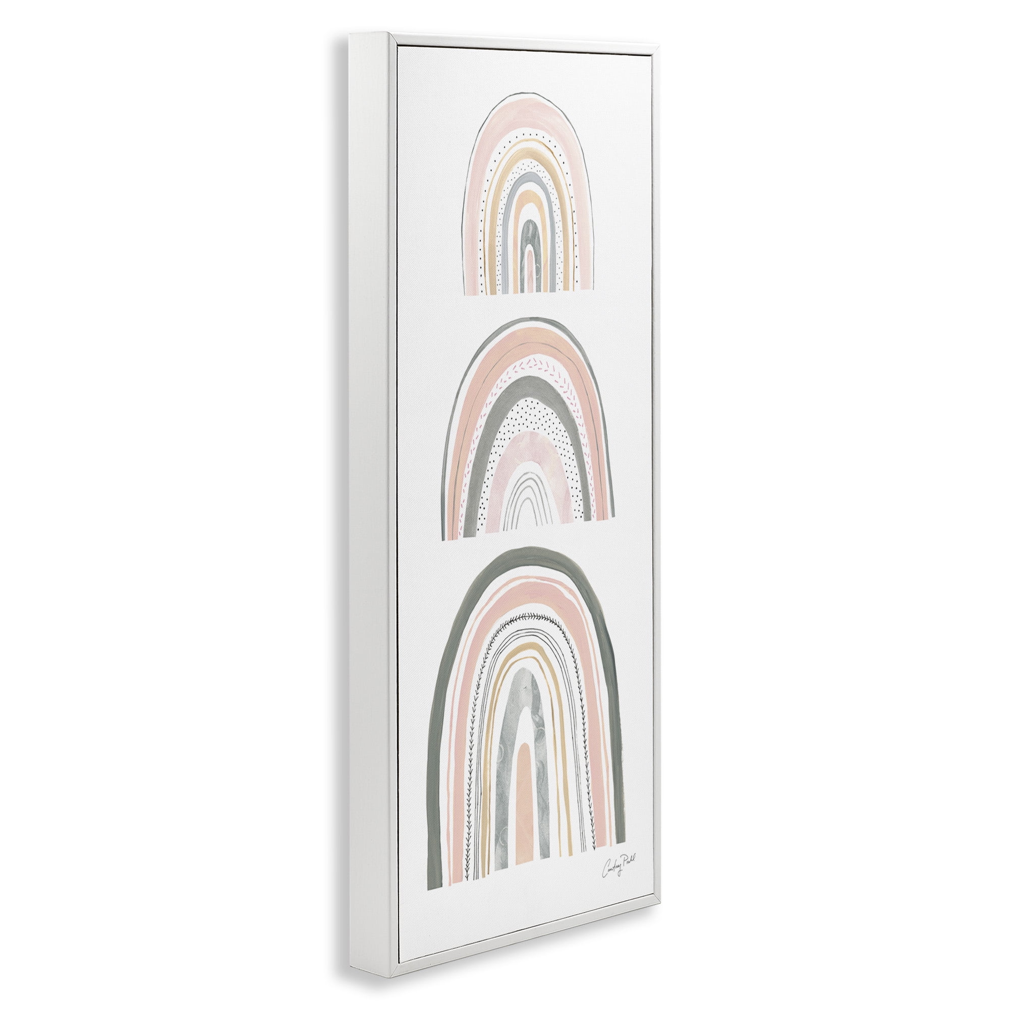 Stupell Industries Playful Grey and Pink Rainbows Landscape Painting White Framed Art Print Wall Art, 10 x 24
